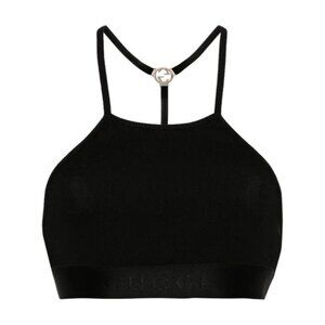 NWT GUCCI RIBBED TOP BLACK LOGO CROPPED SZ S 100% Authentic